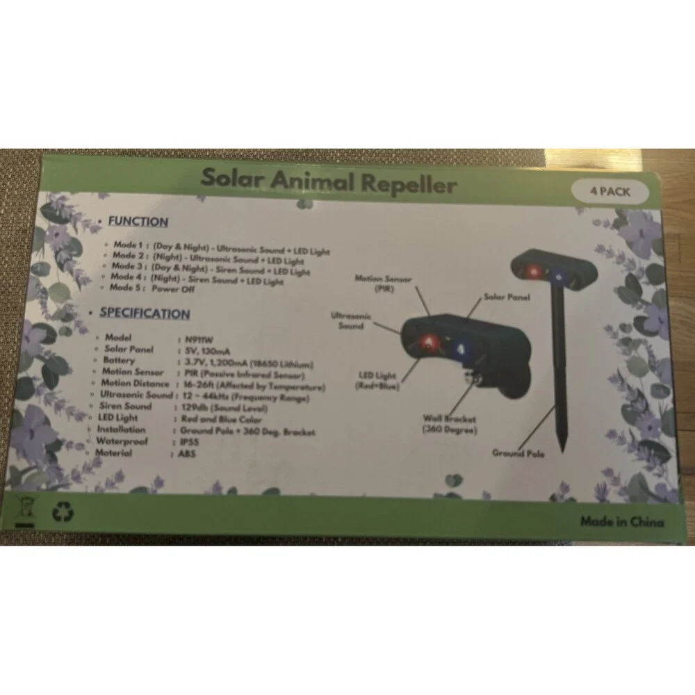 Solar Ultrasonic Animal Repeller Outdoor 4 Pack Waterproof New